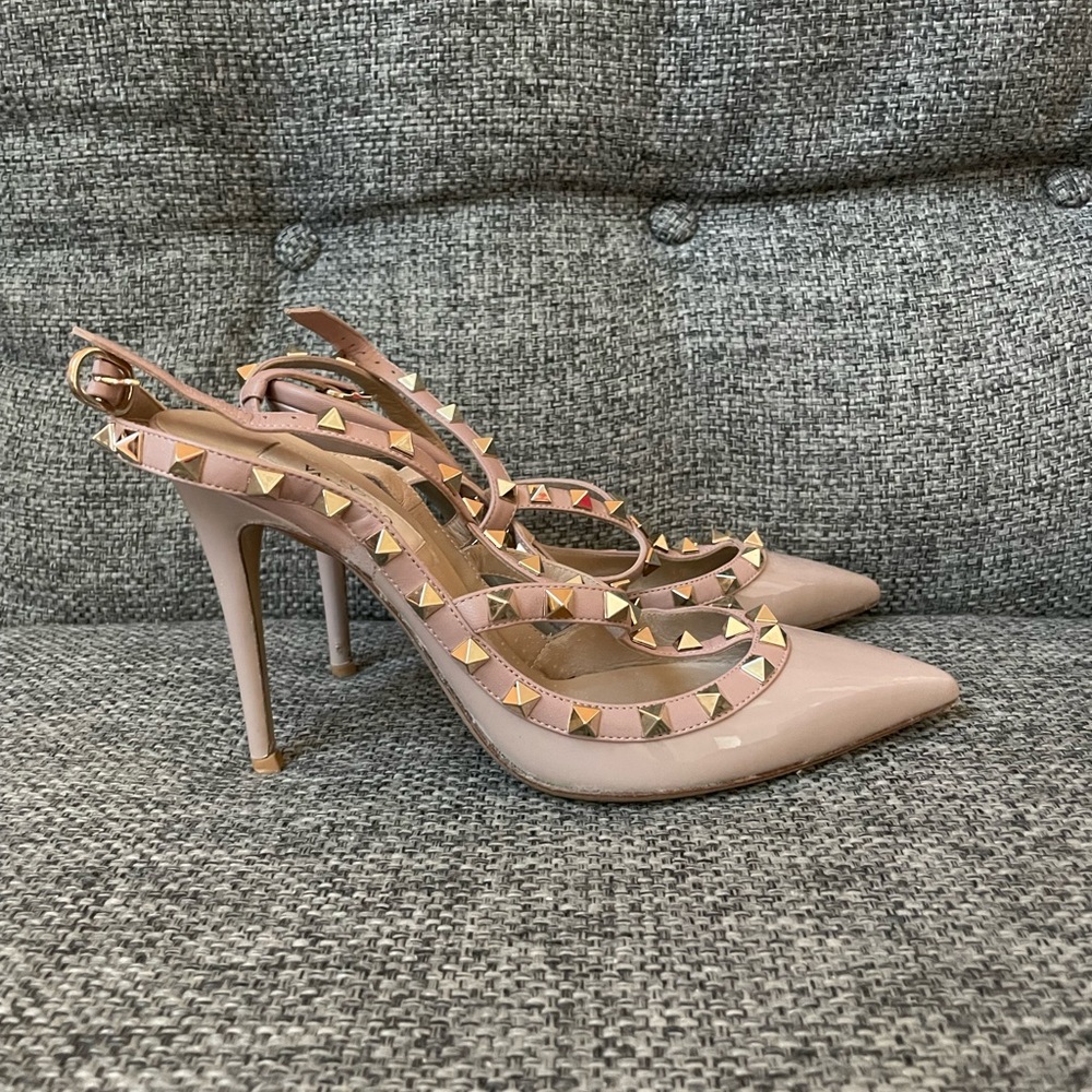 Tan Valentino Rockstud Heels